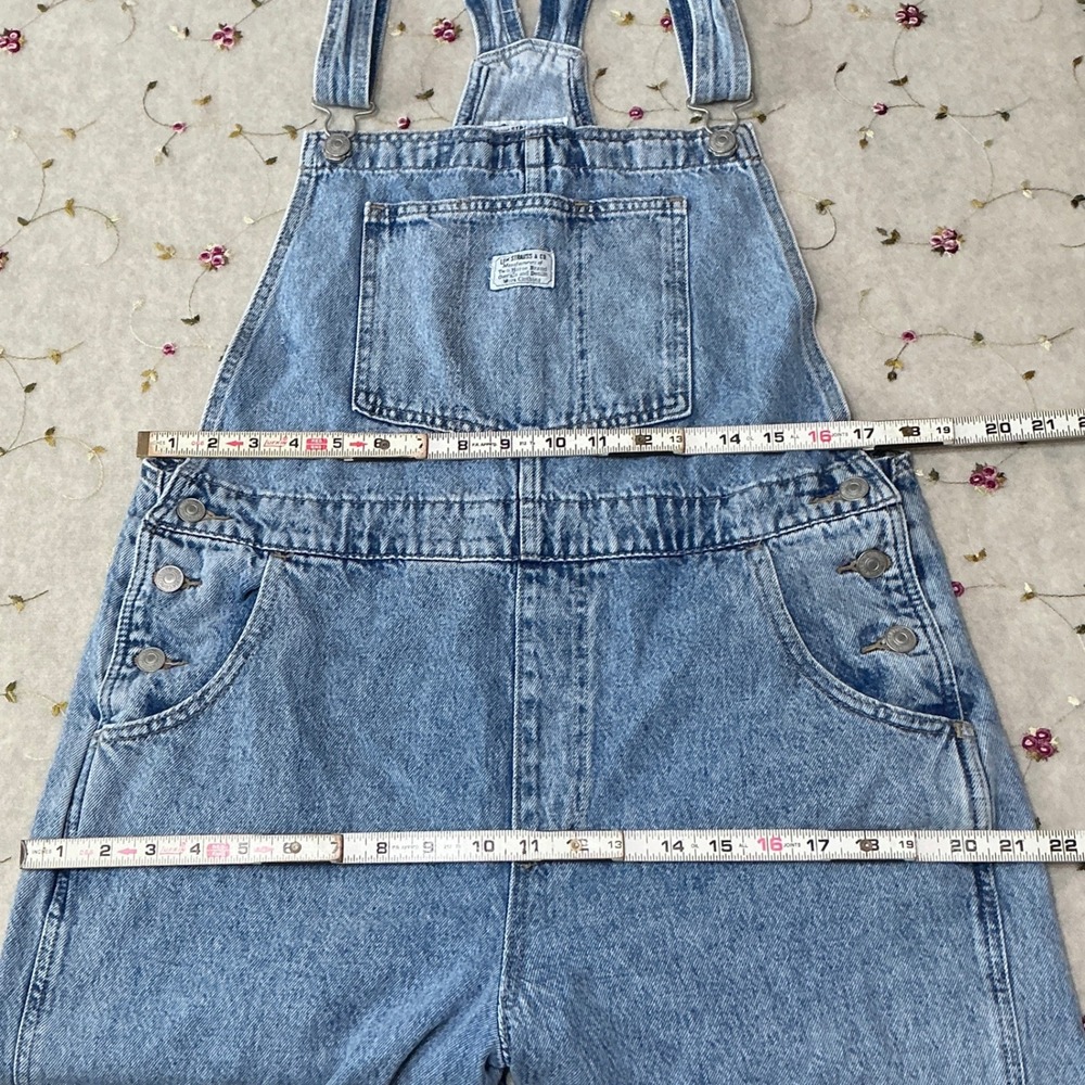 Levi's Overalls Dungarees Light Wash Blue Straight Leg Denim Women's Size Large - Picture 9 of 11